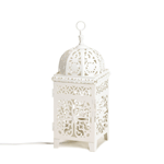 Fill your room with gorgeous light! This lantern will cast fantastic shapes and shadows across your room from the light of a single bulb. Switch it on and enjoy the intricate pattern of the white metal frames cutouts.