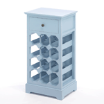 What a noble way to store your favorite wine! This lovely storage cabinet features a pullout drawer at top and seats 12 bottles of vino below. The calming shade of blue will showcase your great taste in decor and wine! 