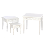 Three charming accent tables with flourishing cutouts neatly tuck together to create eye-catching room accent. Whether nested together or used separatly around your living space , these tables are as chic as they are functional.