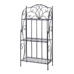 Gorgeous! This stunning cast iron bakers rack will add a dash of exquisite style to any room of your home. With three pretty shelves and opulent cast iron flourishes, you can display your decorations, collectibles, plants and beyond in high style. 