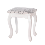 You could easily find the perfect spot for this beautiful foot stool in just about every room of your home! White wood frame features romantic curved legs, while the padded cushion is covered with wintery white fabric that swirls with willowy taupe flourishes.