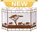 Set the scene for style with this beautiful iron fireplace screen. The three-panel design lets you fit it to your hearth, and the artistic rendering of elephants walking across the grasslands will give your room an exotic flair. 