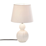 Splendid shape and breathtaking form make this miniature table lamp a powerhouse of style. Topped with a white fabric shade, the cinched ivory ceramic base fits into just about any space and any decor style. 