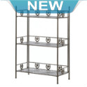 Count your lucky stars and horseshoes that this Western rack is here to help organize and style your home with a little bit of cowboy flair. Three metal shelves are set in an iron framework thats decorated with horseshoes and stars.