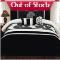 Graphic black and white will never go out of style! This lovely queen-size bedding set will make your bedroom a stylish retreat that youll love. The seven-piece set comes with comforter, bed skirt, shams, and decorative pillows. 