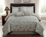 Elegant, classic and cozy is how youll describe your bed when you dress it in this beautiful queen-size set. Gray sheen and shimmer come to life with a timeless leaf pattern and gorgeous textures. Youll rest in luxury with the comforter, bed skirt, shams, and decorative pillows. 