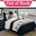 Give your queen-size bed a makeover that shimmers with elegance! Black, taupe and ivory combine with gorgeous pattern and shimmering textures to create an exquisite eight-piece bedding collection. Youll be dazzled by the luxurious comforter, bed skirt, shams and decorative pillows.