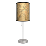 You dont need to travel the globe to fill your room with worldly style. This sleek and slim table lamp, perfect for your office or student desk, delivers the world to you with its vintage map shade. Simply pull the stainless steel cord to fill your space with global glow. Made in USA. Wipe clean with dry cloth. 13W light bulb not included. 