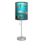 A little undersea style goes a long way with this fantastical table lamp. The slim stainless steel base fits just about anywhere, and the brightly colored shade brings the best of undersea life to your life. This is great for a childs room, craft room, and beyond. Made in USA. 