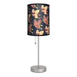 Black and bright, this lamp will light up your space just right! The dark shade features a beautiful butterfly pattern with pretty colors, and the slim stainless steel base allows the lamp to fit even in the tightest of spaces. Pull the cord to light up your room in beautiful butterfly style.