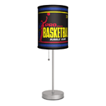 In the game room, den or bedroom, shoot for style and youll score every time with this cool lamp. The dark shade looks like a retro Topps Basketball Gum wrapper, and it will thrill the collector or basketball lover in your life. The slim stainless steel base makes it easy to place this lamp anywhere you need more light. 