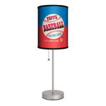 Hit a style homerun with this retro-cool baseball lamp! Perfect for your little sluggers room, game room or man cave, the shade features the design of a vintage Topps Baseball Gum wrapper that will delight young and old alike. The slim design makes this an easy way to light up the smallest of dugouts.