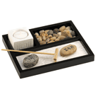 Enjoy your own private Zen garden, even if you’re short on space! Nifty tabletop box contains every essential - sand, rocks, candleholder and rake— to create a serenely scenic escape from the everyday.