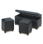 Sleek, stylish storage is right under your feet when you complement your home with these marvelous modern trunk set! Richly padded leatherette adds a luxe look to any room; lift-up lids conceal generous hidden inner storage stools.