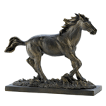 There is nothing like the grace and strength of a running stallion. Captured in mid stride in a meadow, this bronze colored beauty will be perfect in a rustic or elegant room. 