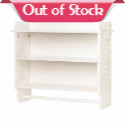 Bright white louvered shelf contains clutter and adds style appeal to your powder room! Two roomy shelves hold plenty of collectibles or bath essentials, while a built-in bar holds a towel right at ready reach.