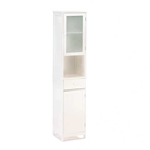 Here’s the perfect solution to your storage problems! This tall cabinet doesn’t take up much space and fits perfectly in narrow bathrooms, hallways, kitchens, and beyond. With two doors, a drawer, and an open shelf, you can store, display and organize quickly and easily!