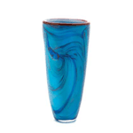 The swirling of a restless ocean is echoed in the rich azure hues of this glass art vase. Captivating like the sea itself, this piece is as fanciful as it functional— an ideal vessel to display a vivid bouquet of flowers or sublime stand-alone work of art. For decorative purposes only.