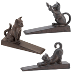 These cats love to hold the door open for you! Cast iron door stopper with stretching cat figurine or cat scratching door.