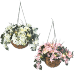 Youll love this pretty hanging plant basket for the eternal beauty of the faux white hydrangeas and the shimmering glow of the sparkling lights nestled inside. This hanging basket features a decorative wire framework, metal chains and hook, and year-round charm.