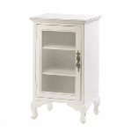 Handy three shelved cabinet stores and displays your items behind a glass door. Elegant and “simply white” with decorative legs and door handle, it will be useful in any room!