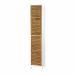 Sleek and slender storage unit adds contemporary style to your décor! Effortlessly elegant, this roomy double cabinet features bamboo slat doors complemented by a pure white exterior finish.