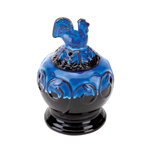 Soothing scent and charming style will come home to roost when you add this oil warmer to your decor. The black decorative urn features a splash of cobalt blue glaze and a matching lid topped with a little rooster.