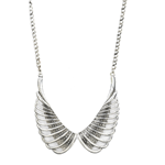 Let your style fly high with this captivating silver tone necklace. The chain is connected to a pair of intricately detailed and fashionable wings.