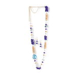 Command attention with this absolutely stunning jewelry set! The golden chain necklace features braided links, purple beads, and iridescent faceted stones that simply cant be ignored. The complementary dangle earrings feature faceted purple beads set in golden accents.