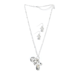 This stylized silvery cross pendant with matching earrings, adorned with vine embellishments, create this pretty set that is perfect for wearing every day or on special occasions. The necklace features a disc charm that reads, Love, Faith, Hope.