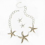 Silver or gold? You dont have to decide! This two-tone starfish jewelry set is a standout fashion statement that goes with everything. Three wavy golden starfish are set in a wide-link, adjustable-length necklace and matched with pretty silvery starfish earrings.