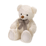 With a sweet face and soft fur, this little bear is hard to resist! Give someone special this charming plush bear that encourages happy cuddles and smiling faces everywhere he goes. He has ivory fur and a chocolate brown gingham bow around his neck.