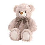 How can you resist that smiling face and soft fur? This adorable, cuddly beige teddy bear is outfitted with a big bow and is sure to warm your heart!