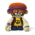 It's a fun zombie makeover with the Groovy Zombie Plush! This hippy-themed 8-inch tall plush from Gund features a red-haired male zombie wearing a purple bandana, a brown vest over a yellow shirt with a peace sign on it, and blue shoes. Add to your plush collection with the unique and fun Groovy Zombie Plush! 