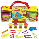 Bring the animals of your imagination into reality with the Animal Duffel Bag set! Use the 11 tools to cut out animal shapes with the 4 colors of PLAY-DOH modeling compound. Make a giraffe, a monkey, a dolphin or other animal shapes in green, purple, orange or yellow or a combination of all four! You can make in the world what you see in your mind with the Animal Duffel Bag! Set includes roller, scissors, 8 animal-shaped cutters, sprinkle press and 4 three-ounce cans of PLAY-DOH modeling compound.