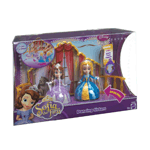 Sofia the First and her stepsister Amber are dancing! This set includes two 3-inch dolls that will twirl and spin on their own, or can be linked together for a duet. The set includes the royal ballroom backdrop. 