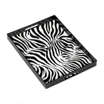 Serve your guests in style with this sleek serving tray, featuring a gloss black frame and a beautiful zebra-print inset. This tray can also be used as a great decorating accent.