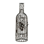 Show off your savvy taste in wine and decorating with this wire frame wine bottle. Open the hinged door and you’ll find the perfect spot to store your collection of wine corks from bottles past! The metal frame features spiraling wires that form a fascinating design, and the door is decorated with metal grapes.