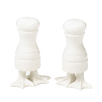 Spice up your dinner table with this whimsical set of web-footed shakers. Salt and pepper will stand at the ready to season your meal and your home with charm. Made from white porcelain.