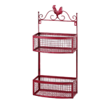 This fantastic wall-mounted double rack creates convenient storage and a pretty display for any room of your home! It features two metal mesh baskets topped with a decorative rooster cutout, and all finished in country red. Two built-in mounting brackets make hanging easy. 