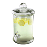 Serve your guests in style with this classic glass beverage dispenser. The glass lid has a ball handle at top that makes filling and refilling the glass container a breeze. The metallic dispenser invites your guests to fill their cups with a cool drink over and over again! 