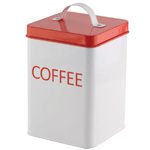 Wake up to great storage, great design, and a great idea! This classic coffee canister will look great on your counter or in your pantry as it keeps your fresh coffee grounds sealed and ready for use. White canister with coffee printed in red, along with a red lid and white handle. Hand wash only. 