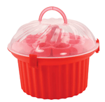 Tote your treats with ease! This fantastic cupcake caddy features a modular design that makes it a cinch to take two dozen of your favorite cupcakes on the road. Easy-carry handle and BPA free. Hand wash only. 