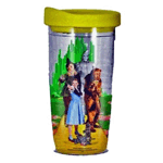 Featuring Dorothy Gale, Tin Man, Cowardly Lion, and Scarecrow standing in front of the yellow brick road from the classic movie The Wizard of Oz, it's The Wizard of Oz Yellow Brick Road Insulated Tumbler! This tumbler includes a yellow travel lid with sliding closure. The Wizard of Oz Yellow Brick Road Insulated Tumbler holds up to 16 ounces of liquid. 