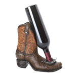 Show off your favorite bottle of wine in cowboy style with this finely detailed wine bottle holder. The decorated cowboy boot looks like the real deal, and the lucky horseshoe at the toe keeps a standard-size bottle of vino in place. Wine bottle not included. 