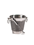 Chilled champagne never looked so good! This gorgeous nickel and cane wine chiller bucket has two oversize ring handles on either side, and comes with matching ice tongs. Hand wash. Ice tong included.Hand wash. 