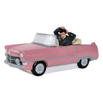 Cruisin' with The King and cookies! Elvis cruises right into your kitchen with the Elvis Presley Pink Convertible Cookie Jar. This ceramic cookie jar measures 5 1/2-inches tall and features Elvis running his fingers through his slicked-back black hair, driving his classic pink convertible. Let The King collect your cookie concoctions with the Elvis Presley Pink Convertible Cookie Jar! 