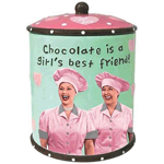 Speed it up a little! Based on the timeless I Love Lucy episode "Job Switching," this entertaining I Love Lucy Chocolate Factory Cookie Jar is the perfect gift for the Lucy fan on your list. Measuring approximately 9-inches tall, it features Lucy and Ethel in their bright-pink outfits, as well as the words "Chocolate is a girl's best friend!"