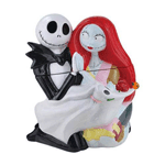 From the Nightmare Before Christmas Collection, this detailed Nightmare Before Christmas Cookie Jar features Jack Skellington and Sally in an embrace with Jack's ghost dog Zero near them. Jack's black and white outfit contrasts greatly with Sally's colorful clothes and Zero's pumpkin nose. Not microwave or dishwasher safe. 