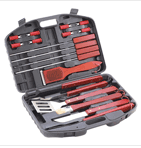 A full set of durable barbecue tools turns any backyard amateur into a pro. All packed in a sturdy plastic carrying case.